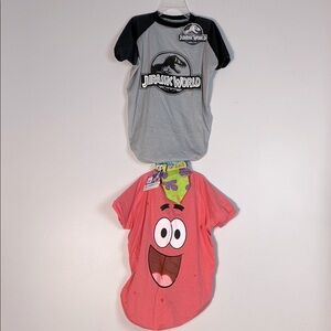 2 Dog Shirts size XL Pink Patrick and Gray Jurassic Park